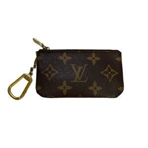 Louis Vuitton Monogram Key Pouch Clés Coin Purse Brown Canvas Made in Spain